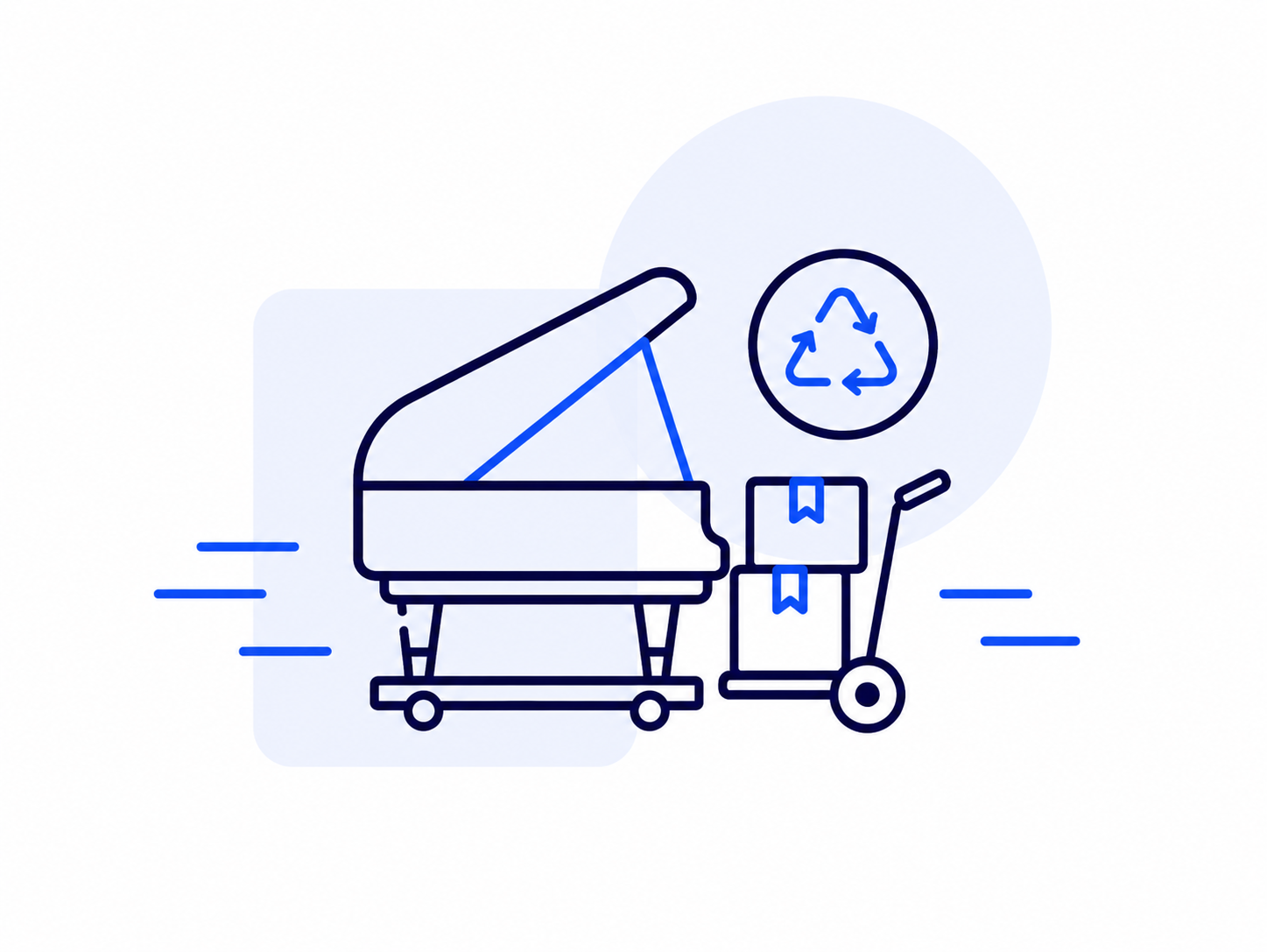 Pianos et pianos à queue hors d’usage dans l’entrepôt Piano-Express avant leur élimination professionnelle