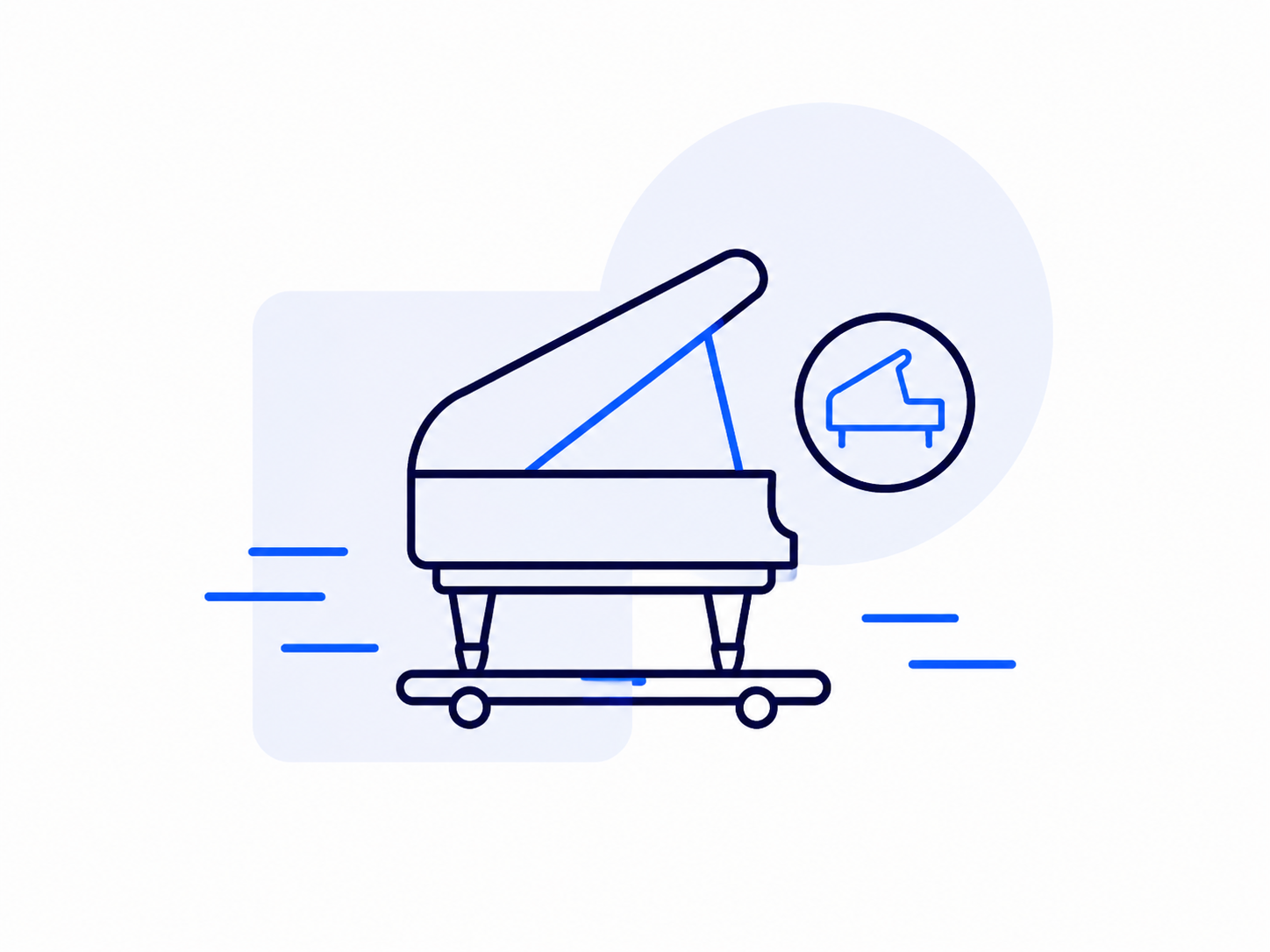 Piano à queue sur chariot de transport